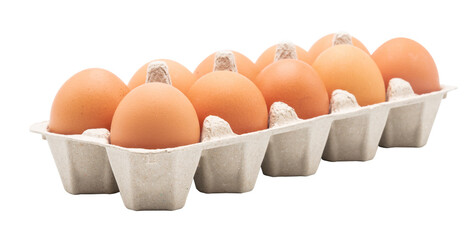 Eggs in egg carton side view isolated