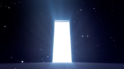 Door Opening to the brilliant Future, way to Heaven and Success. 3D illustration.