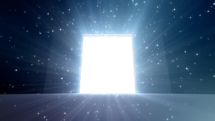 Door Opening to the brilliant Future, way to Heaven and Success. 3D illustration.