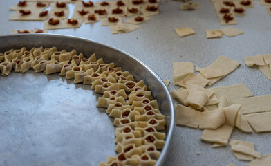 mantı is Turkish food. it is similar to ravioli and macaroni (selective focused)