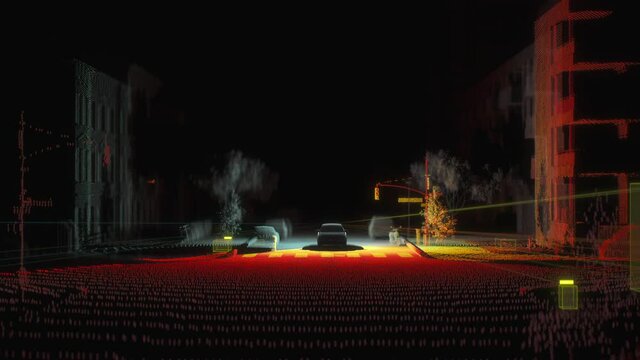 Concept of Self-driving car vision. Artificial intelligence training in detect objects