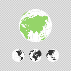 Realistic world map in the shape of a globe with shadow. Vector world map set. Flat. Vector illustration