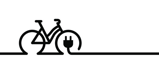 Lady eco electric bicycle, e-bike charge sign. Electric plug, bike battery charger. Bikes on a bicycle parking, power station charging point symbol. Flat vector ebike signs. Mountain biker.