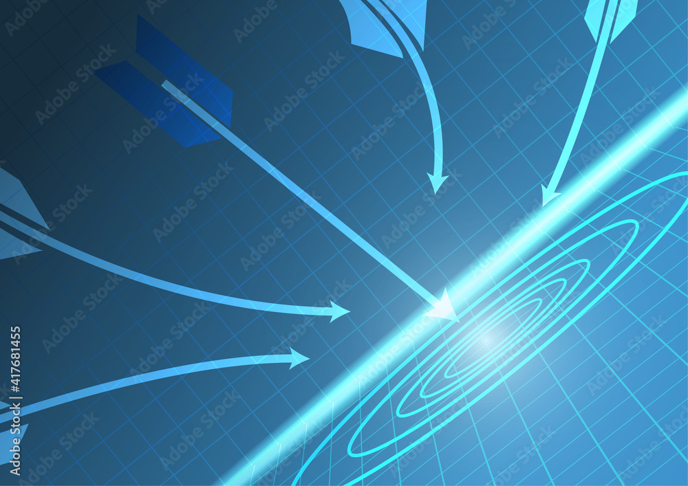 Poster vector : abstract arrows and archery target on blue grid background