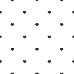 Seamless pattern with shabby black hearts on white background.