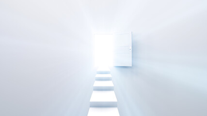 Obraz premium Door Opening to the brilliant Future, way to Heaven and Success. 3D illustration.