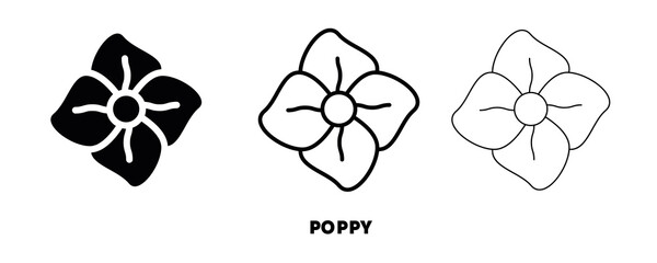 Fototapeta premium Anzac day poppy flower symbol icon design. The poppy flower is the symbol soldiers wear on their hats. Logo, web and banner design. Illustration. Line silhouette and editable icon.