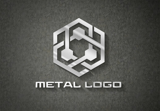3D Metal Logo Sign Mockup on Dark Wall