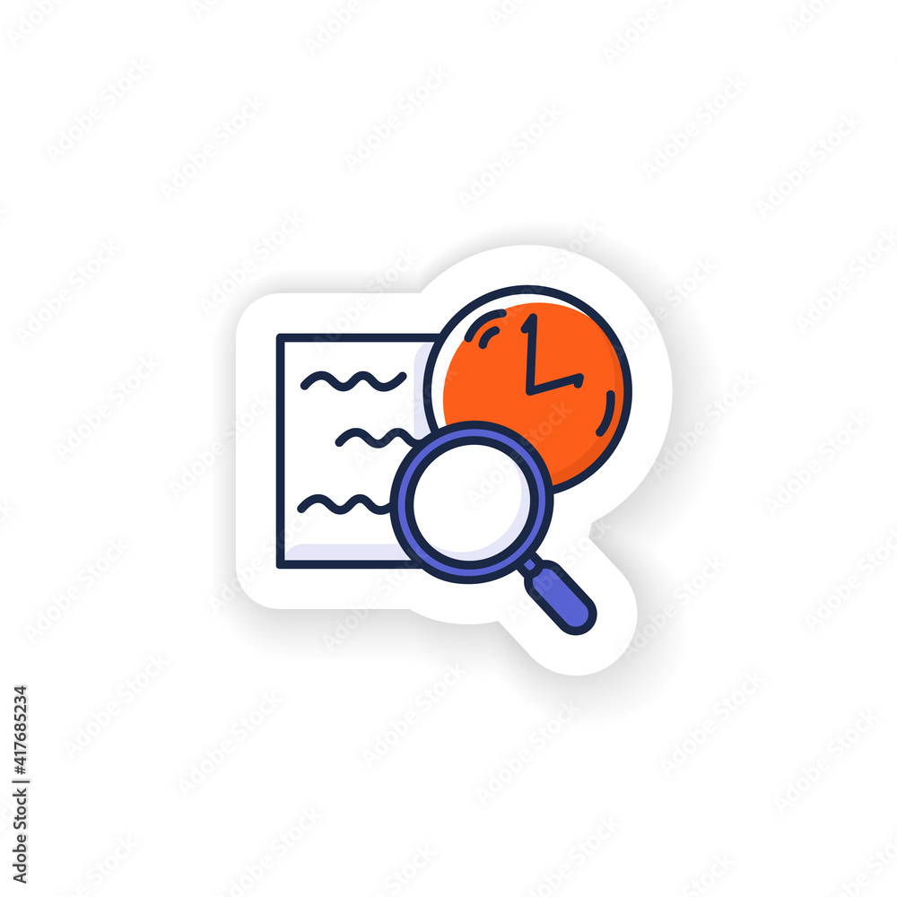 Poster comprehension sticker icon. slow reading with magnifier and clock linear pictogram badge for designs