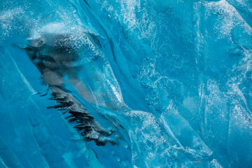 USA, Alaska, Close-up view of deep blue iceberg floating near calving face of LeConte Glacier east of Petersburg