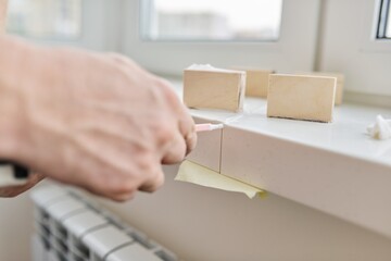 Artificial stone window sill, installation, technological process.