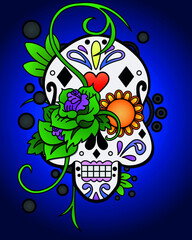 colorful mexican skull with floral ornament