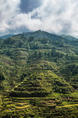 dramatic  rice terraces landscape taken in Batad, Banaue, Philippines during a summer travel in Asia