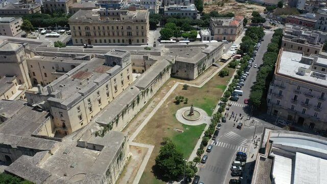 Lecce,Puglia,Italy Beautiful panoramic aerial 4K video from flying drone to new housing districts and Historic city Lecce on a beautiful summer day.