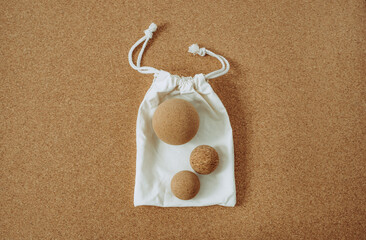 Flat lay of props for MFR on cork mat background