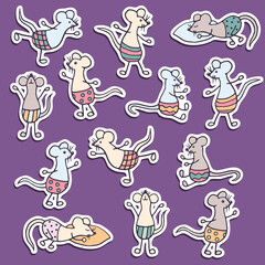 Set of stickers with cute mice