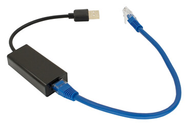 Usb to ethernet connector adapter isolated over the white