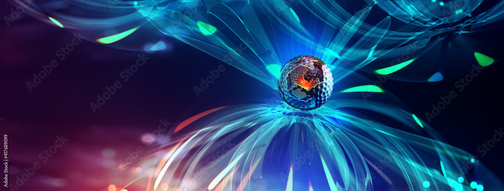 Aufkleber AI brain. Big data processing. Future processor. Quantum CPU in nanotech computer network. 3d illustration of digital cyberspace