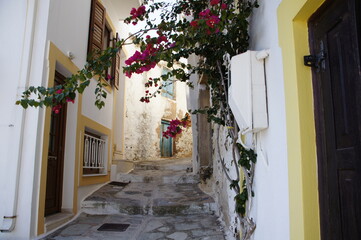 Narrow street of old town of Skopelos