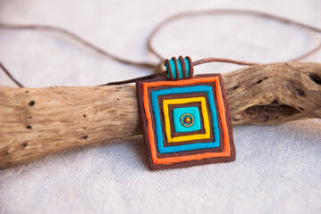 Handmade colorful boho pendant. polymer clay jewelry.