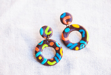 Summer jewelry. Circle errings of polymer clay.