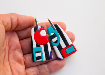 Statement abstract earrings of polymer clay.