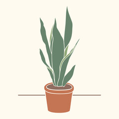 Vector drawing of a pot plant with outline and background.