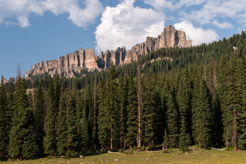 12,260 Foot  (3,737 Meter) Turret Ridge rises above the Cimarron Valley, Colorado. Looking East...