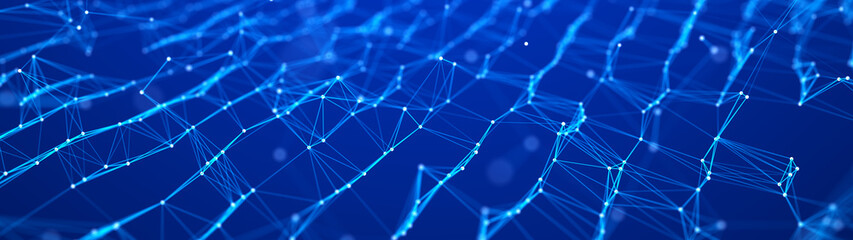 Corrupted network or connection. Abstract digital background of points and lines. Glowing plexus. Big data. Abstract technology science background. 3d rendering