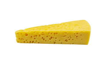 Piece of swiss cheese isolated on white background