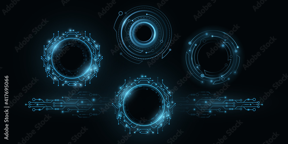 Fototapete futuristic round glowing hud elements. artificial intelligence frames. virtual graphic touch user in