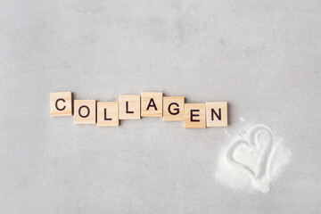 collagen powder, top view, heart, inscription collagen