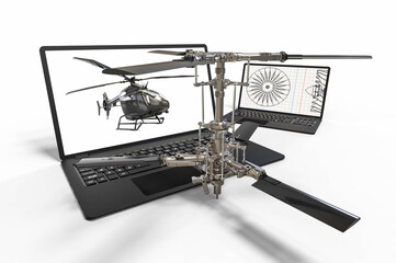 3D render image representing a helicopter design with the help of CAD