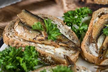 Sandwich with sprats.