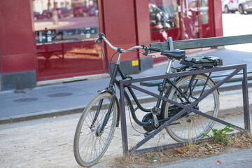 Fototapeta na wymiar One bicycle on the street on sunny day