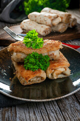 Croquettes with mushrooms and sauerkraut.