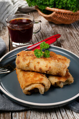 Croquettes with mushrooms and sauerkraut.