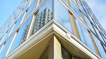 Fragment of glass and metal facade walls. Commercial office buildings. Abstract modern business architecture.