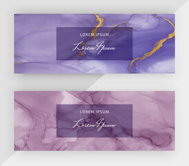 Blue and purple alcohol ink with gold glitter horizontal banners for social media
