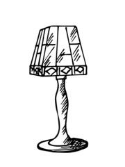 Table, electric lamp with a shade. Electrical equipment. Vector graphics.