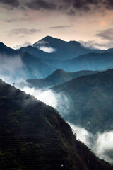 dramatic  rice terraces landscape taken in Batad, Banaue, Philippines during a summer travel in Asia