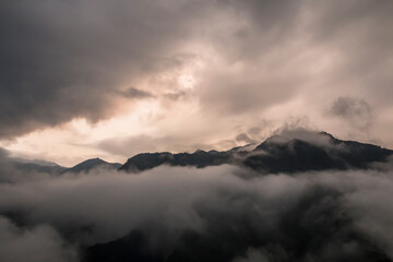 dramatic  rice terraces landscape taken in Batad, Banaue, Philippines during a summer travel in Asia