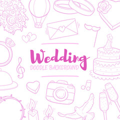 Wedding Party Doodle Banner Icon. Love Romantic Vector Illustration Hand Drawn Art. Line Symbols Sketch Background.