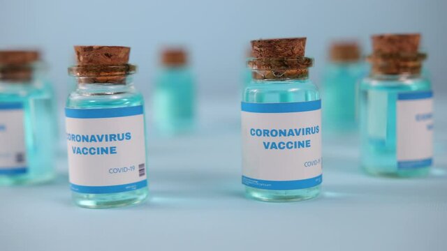 Development and creation of coronavirus vaccine covid-19. Covid-19 corona medication. Moderna biontech vaccine. Vial with medication. Pfizer biontech candidate.