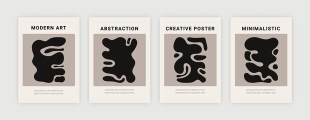 Contemporary minimalist posters. Abstract shapes, Matisse inspired creative art prints. Vector monochrome illustration