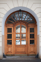 Facade old stone wall with door gate