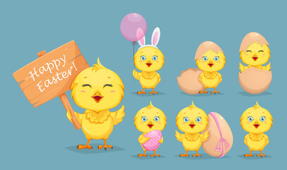 Cute little chick, set of seven poses