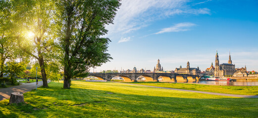 Elbe embankment overlooking the famous palace Georgenbau. Location place of Dresden, Germany,...