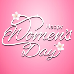 Happy Women's Day Floral Greeting Card Design. International Female Holiday Illustration with Number Silhouette, Flower and Typography Letter Design on Pink Background. Vector International 8 March