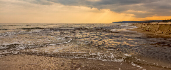 Panoramic seascape from the seashore.